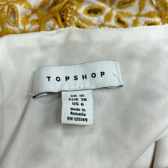 Topshop Yellow Eyelet Ruffle Mini Embroidered Dress size 6 - Picture 5 of 11